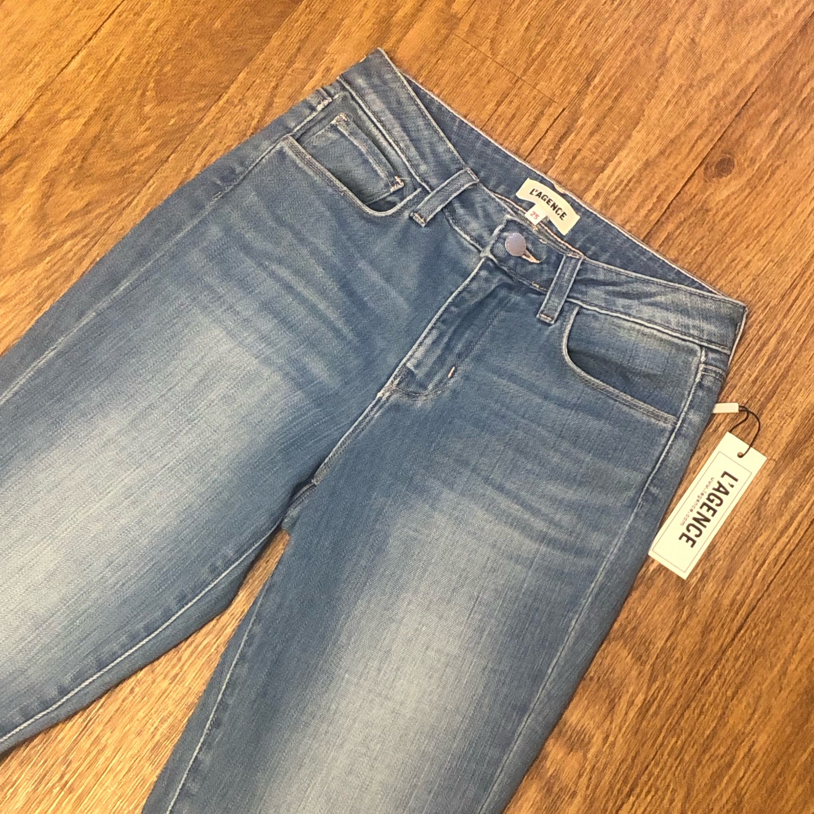 Lâagence Nadia Cropped Straight Leg High Rise Light Wash Denim Jeans Size 25